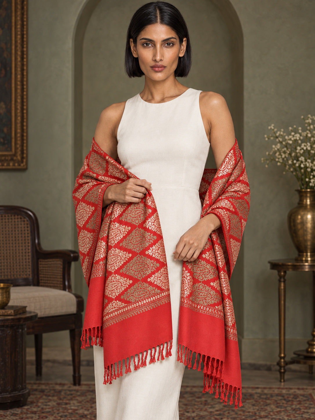 WVST-109-RED | Woven stole | Elegant drape 3