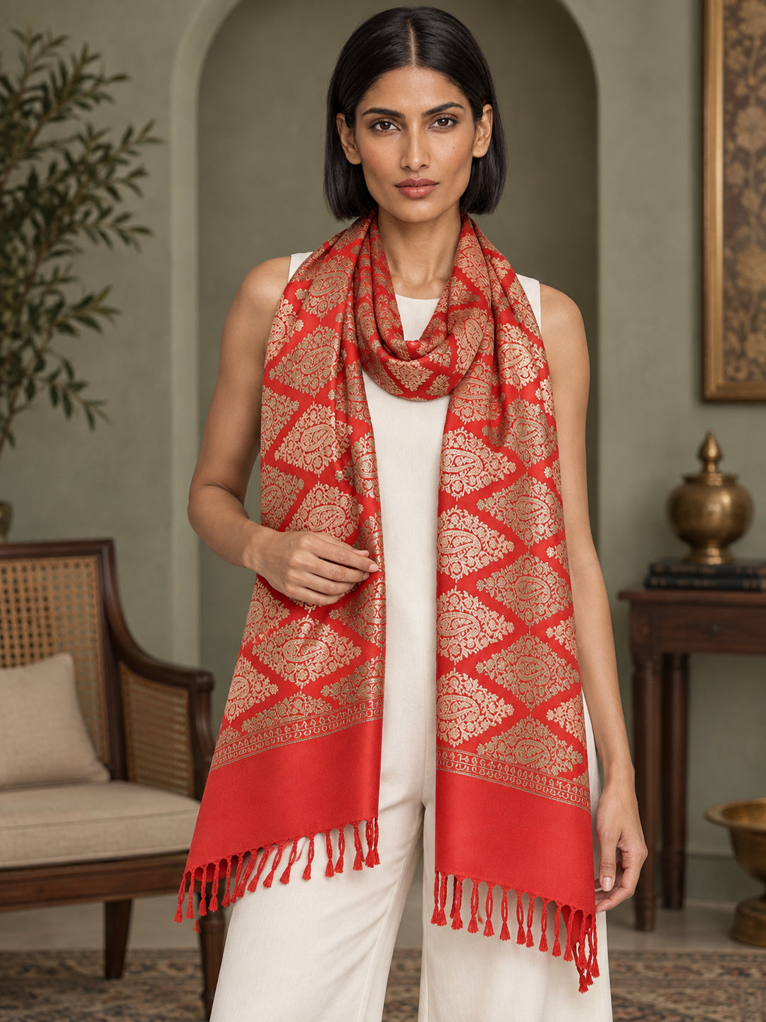 WVST-109-RED | Woven stole | Elegant drape 4