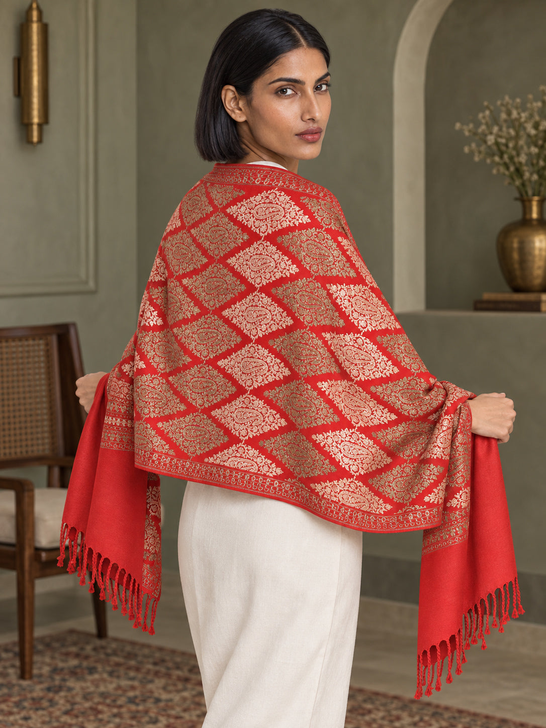WVST-109-RED | Woven stole | Elegant drape 5