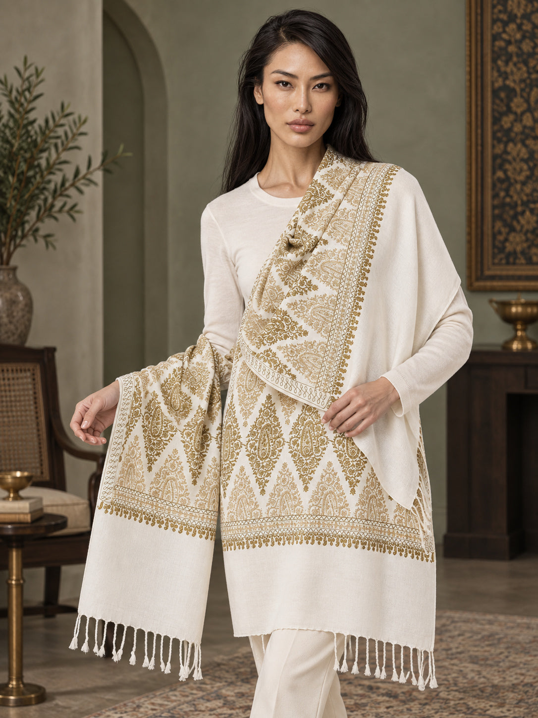 WVST-109-WHITE | Woven stole | Elegant drape 2