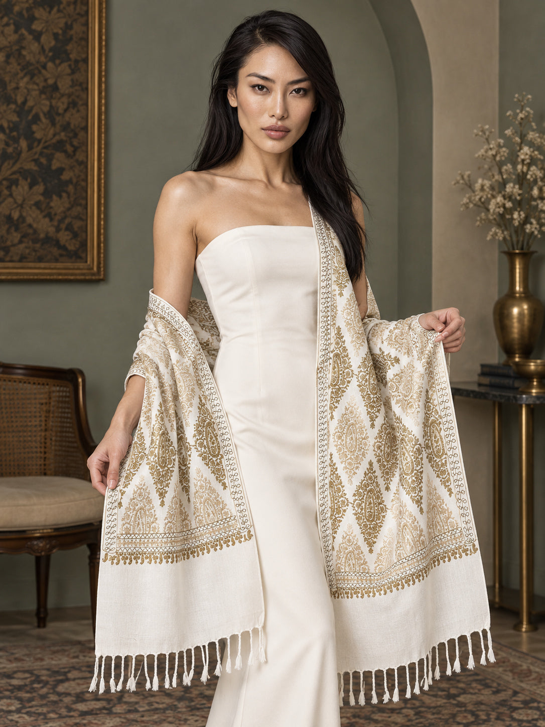WVST-109-WHITE | Woven stole | Elegant drape 3