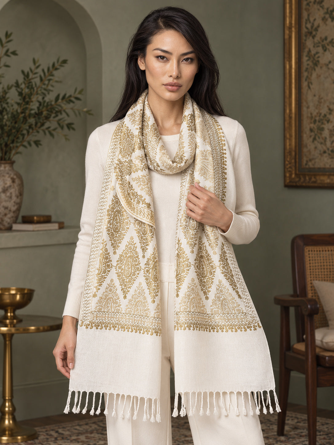 WVST-109-WHITE | Woven stole | Elegant drape 4