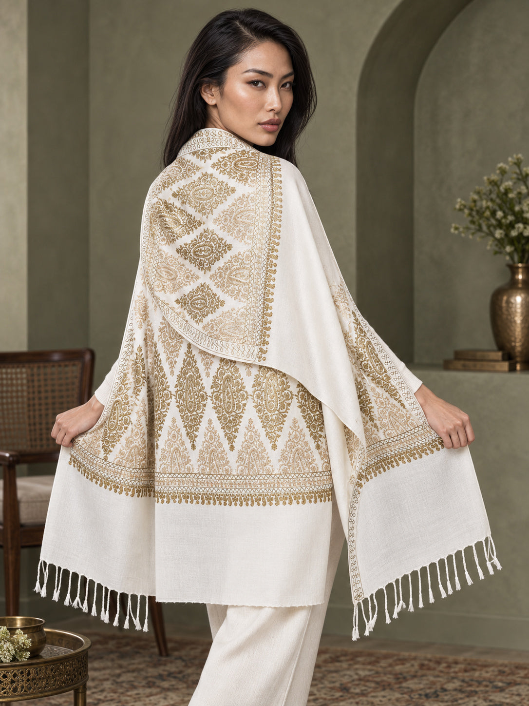 WVST-109-WHITE | Woven stole | Elegant drape 5