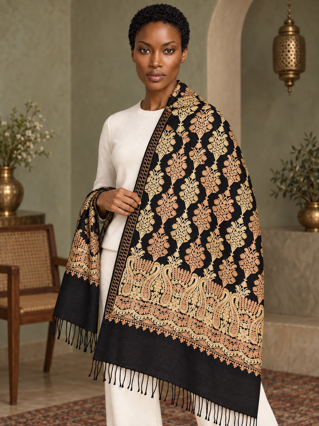 WVST-110-BLACK | Woven stole | Elegant drape 2