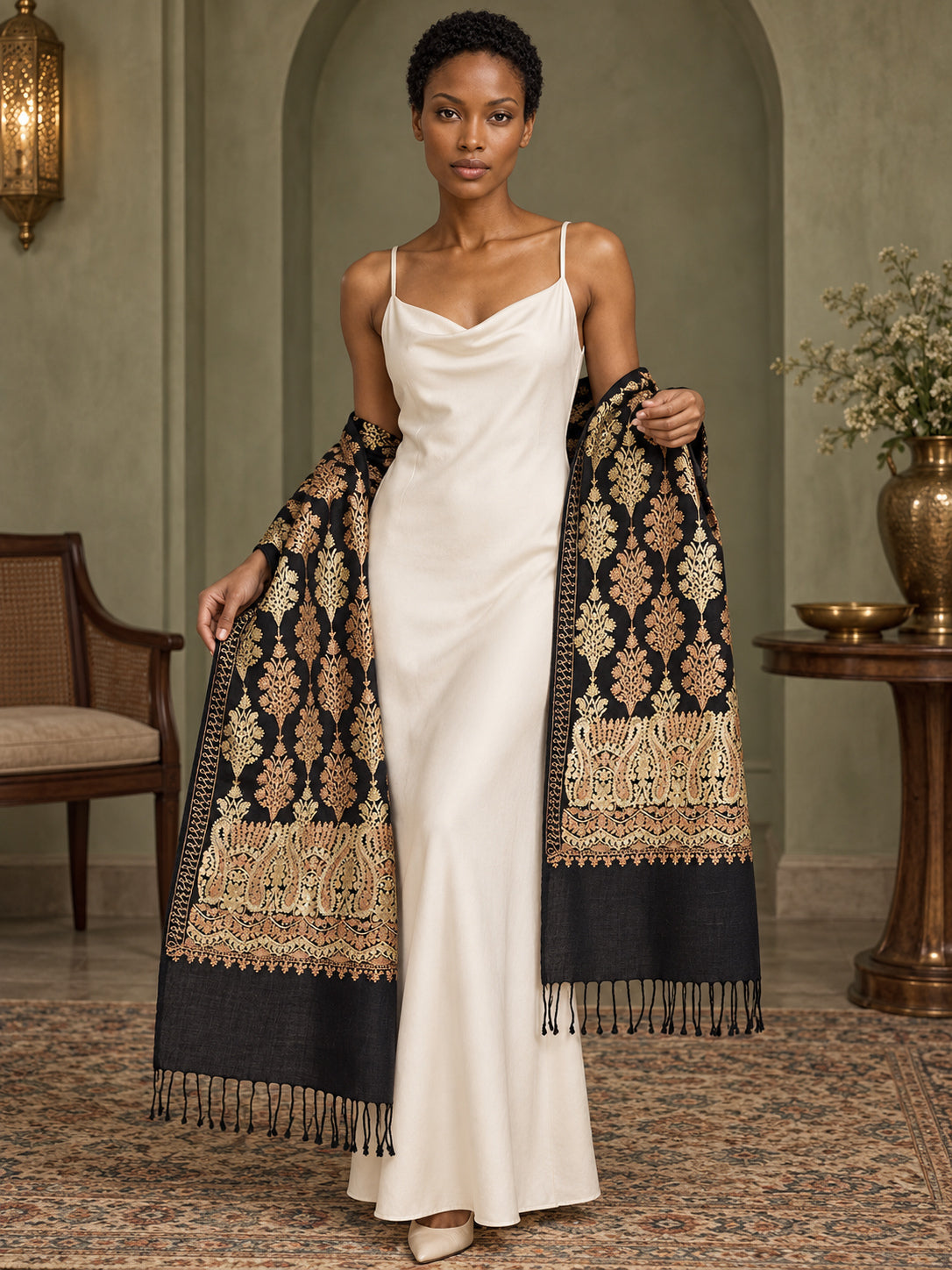 WVST-110-BLACK | Woven stole | Elegant drape 3