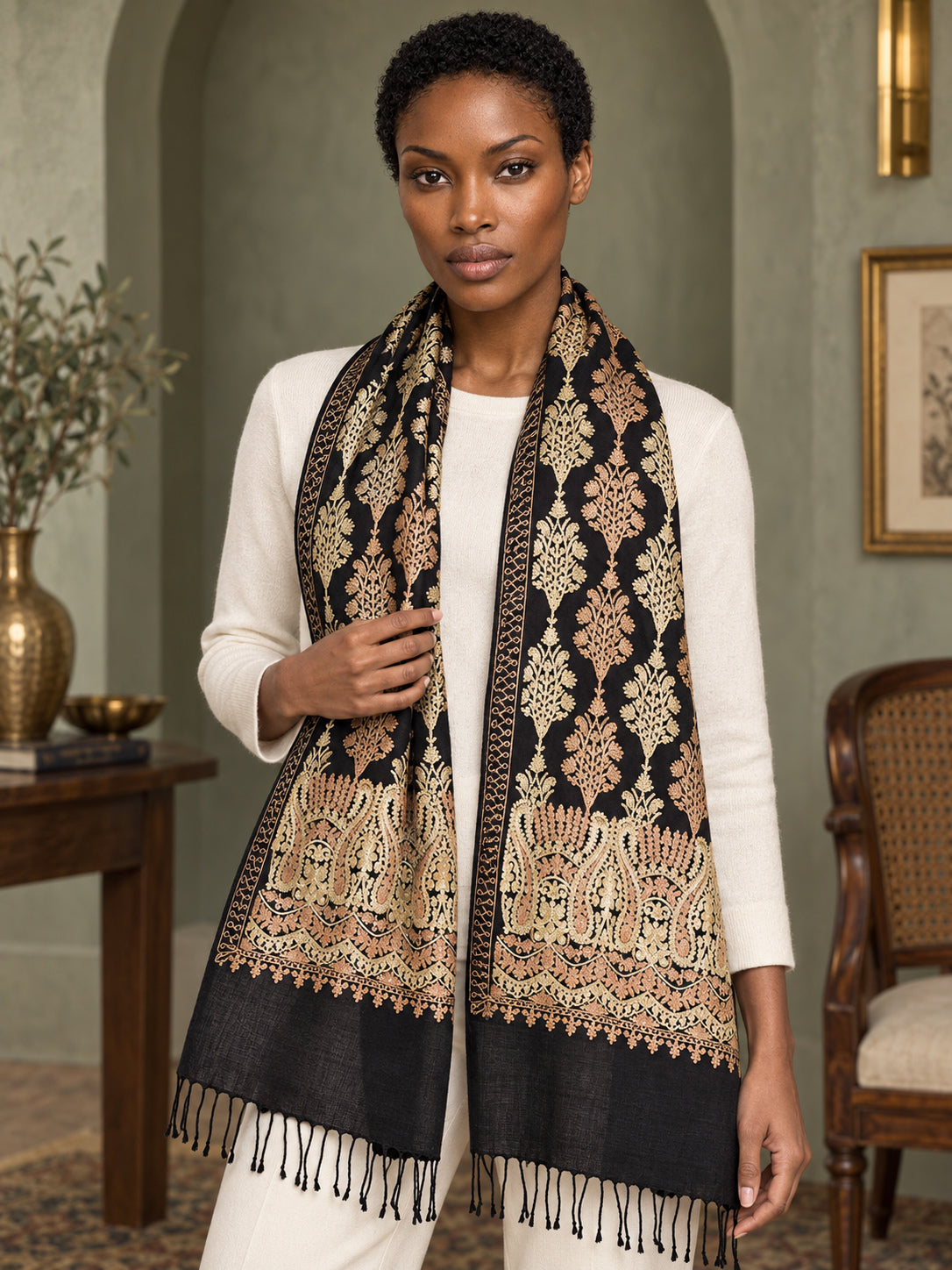 WVST-110-BLACK | Woven stole | Elegant drape 4