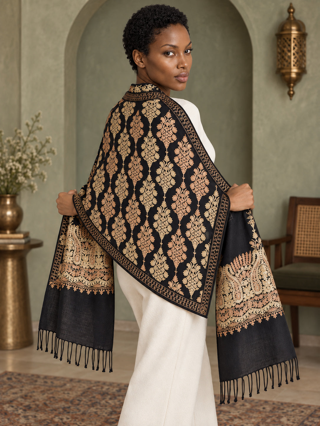WVST-110-BLACK | Woven stole | Elegant drape 5