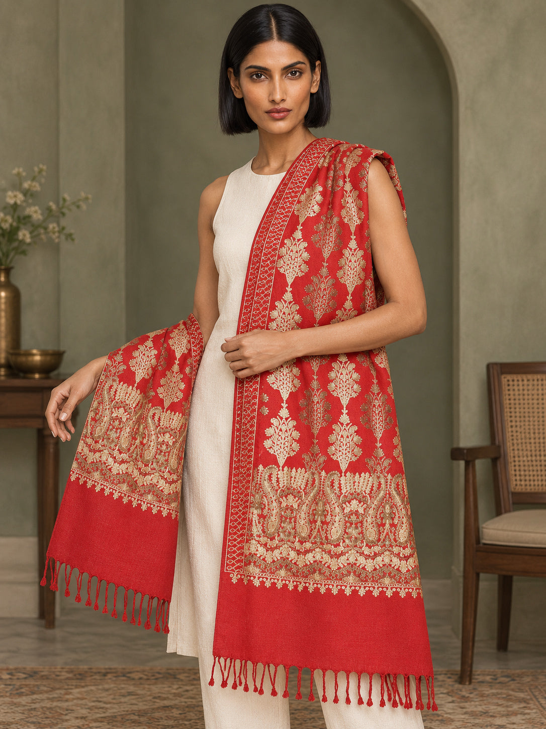 WVST-110-RED | Woven stole | Elegant drape 2