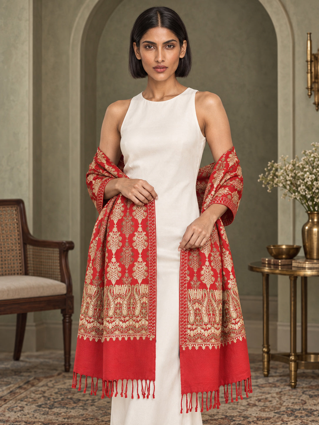 WVST-110-RED | Woven stole | Elegant drape 3