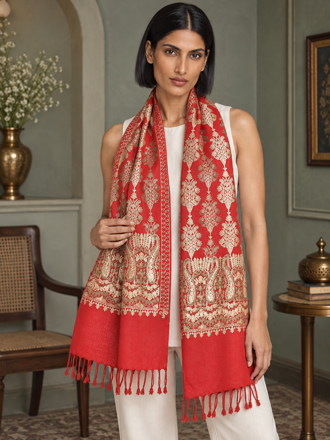 WVST-110-RED | Woven stole | Elegant drape 4