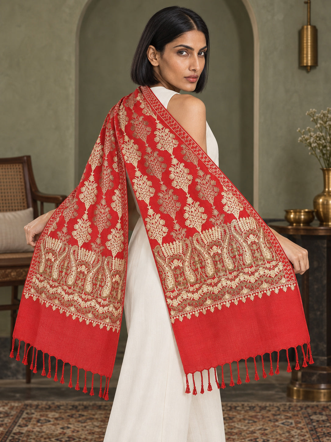 WVST-110-RED | Woven stole | Elegant drape 5