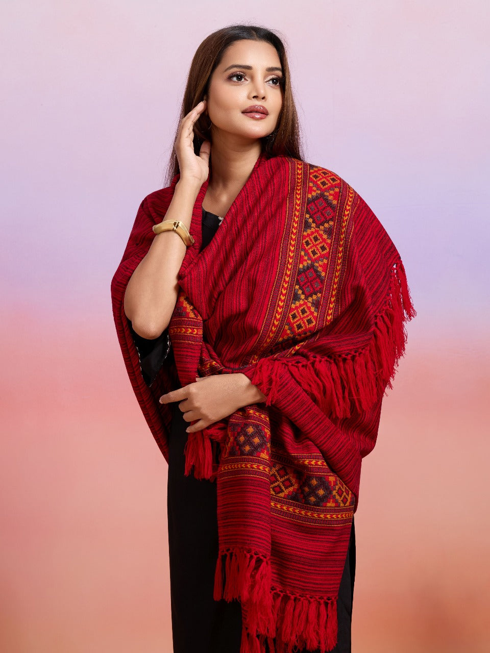 Weavers Villa Women's Kullu Design Woven Shawl