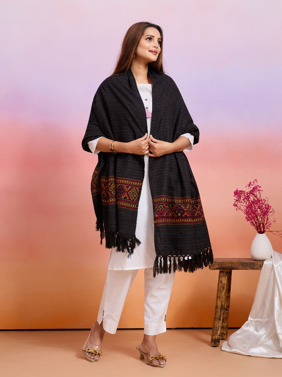 Weavers Villa Women's Kullu Design Woven Shawl