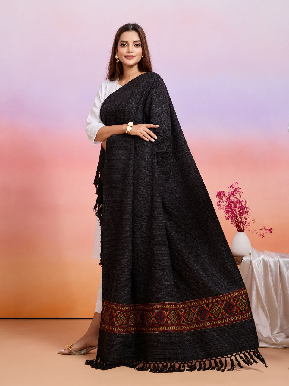 Weavers Villa Women's Kullu Design Woven Shawl