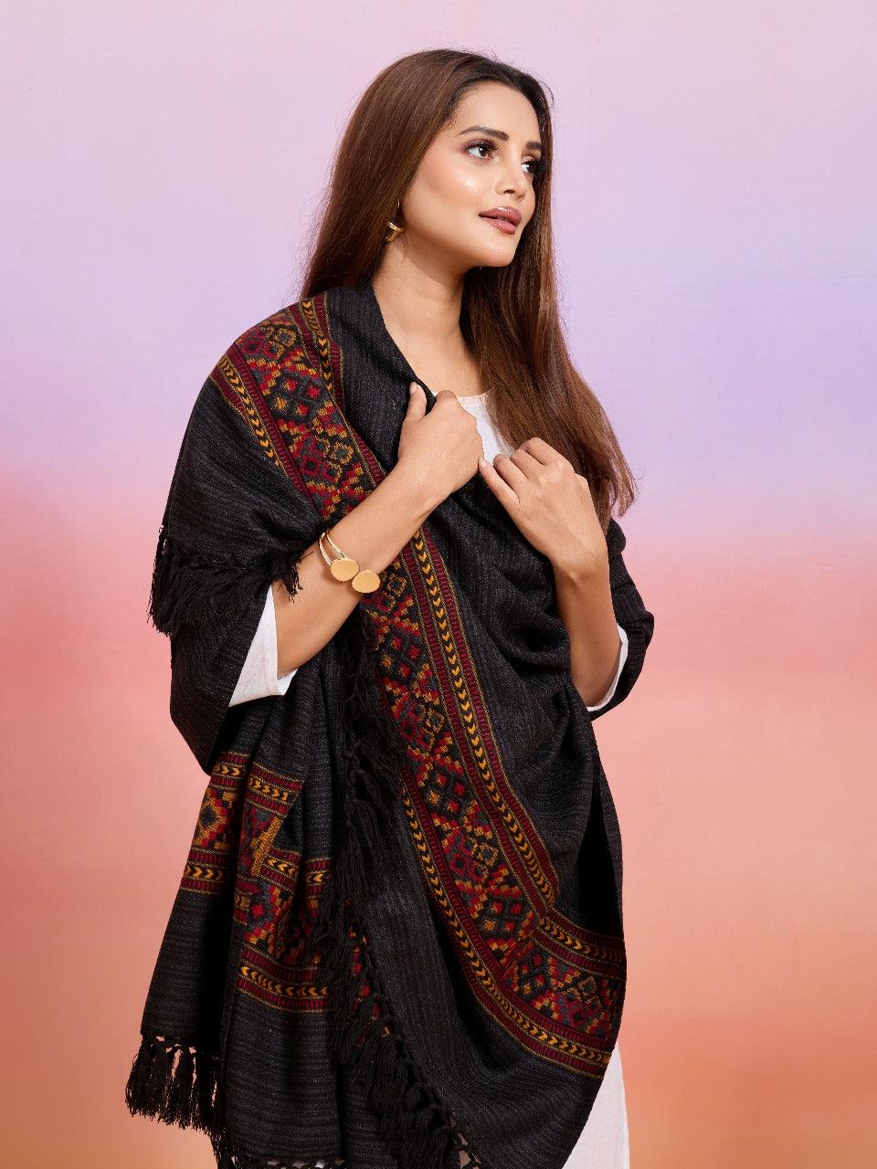 Weavers Villa Women's Kullu Design Woven Shawl