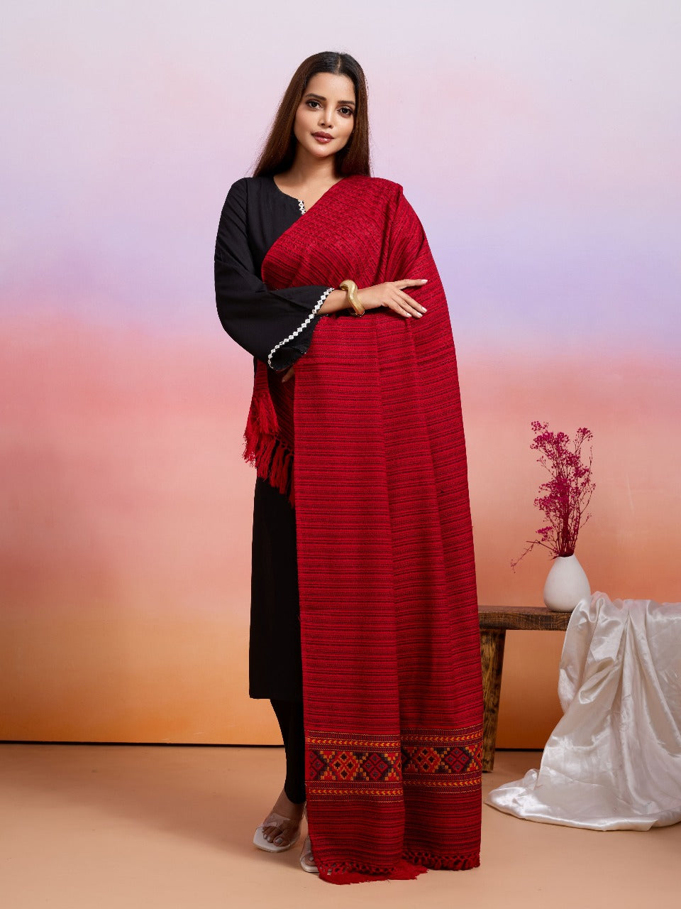 Weavers Villa Women's Kullu Design Woven Shawl