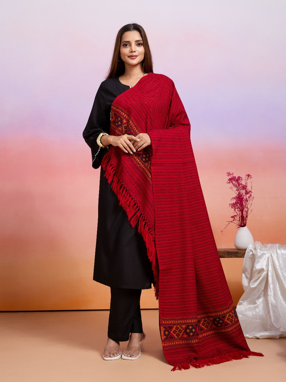 Weavers Villa Women's Kullu Design Woven Shawl
