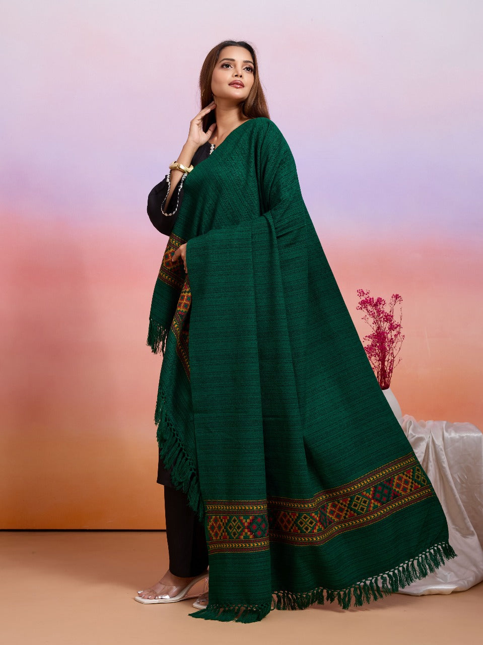 Weavers Villa Women's Kullu Design Woven Shawl