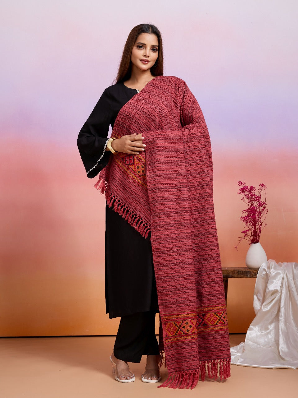 Weavers Villa Women's Kullu Design Woven Shawl