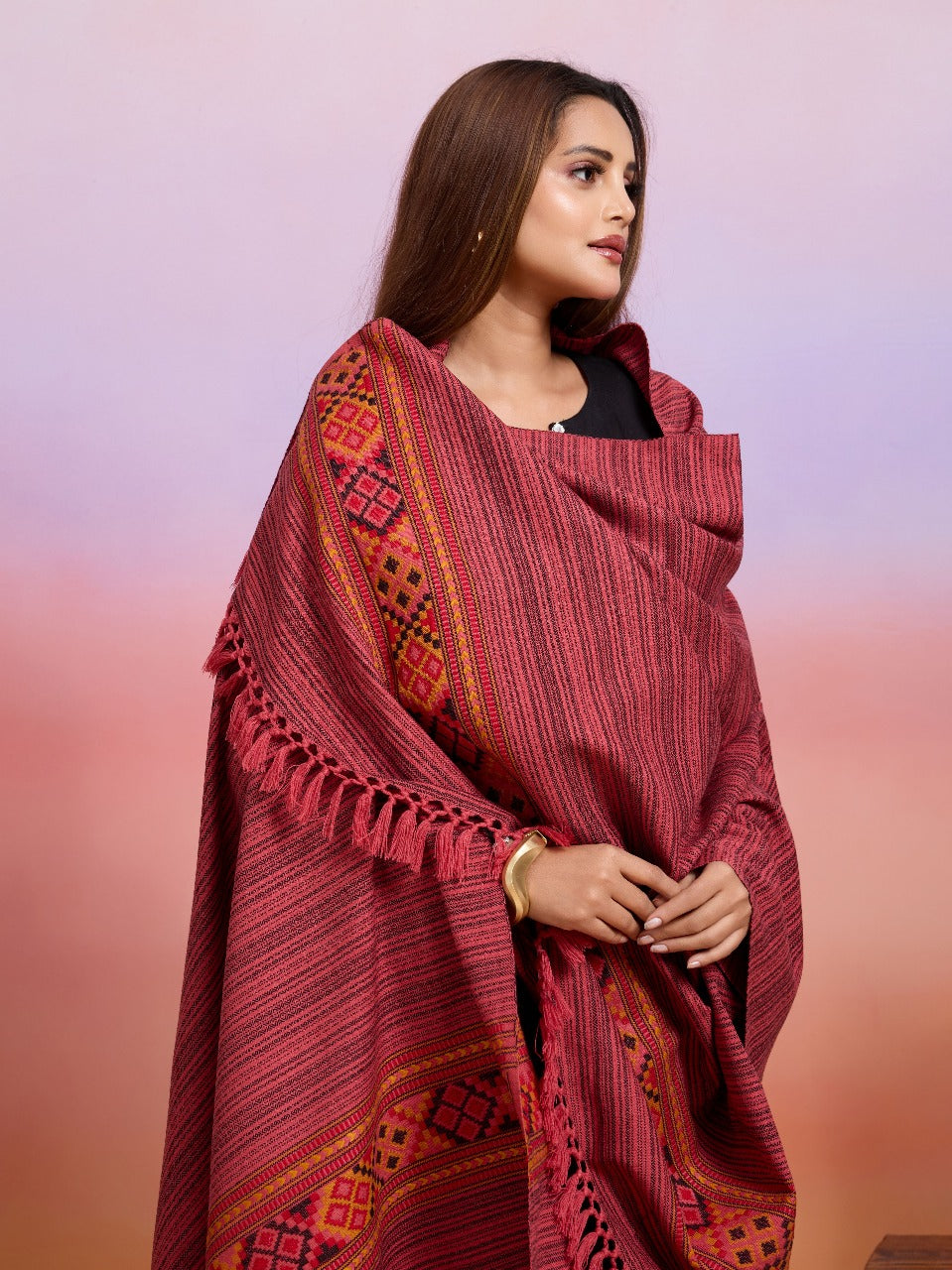Weavers Villa Women's Kullu Design Woven Shawl