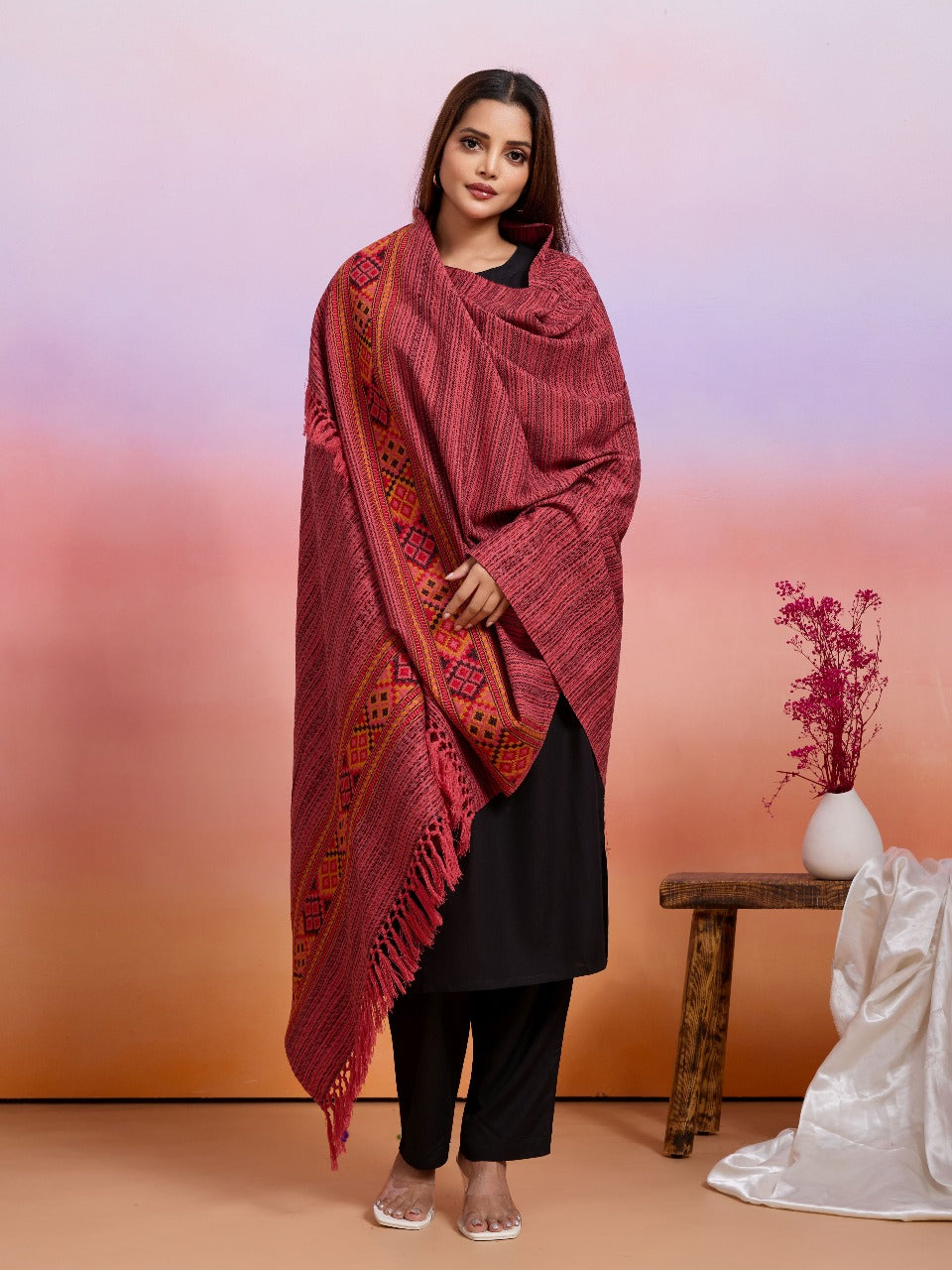 Weavers Villa Women's Kullu Design Woven Shawl