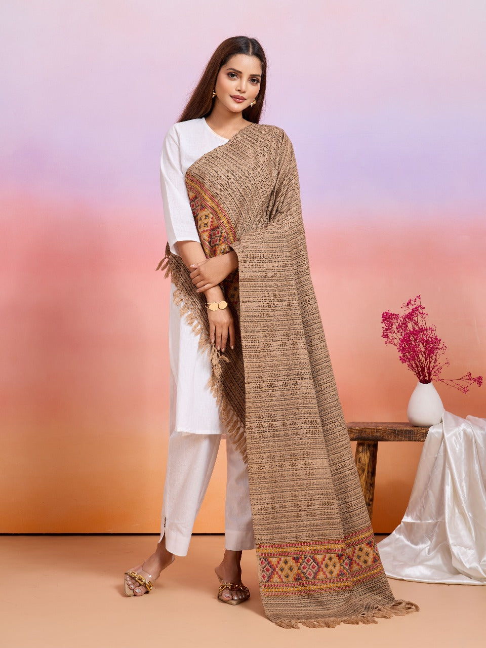 Weavers Villa Women's Kullu Design Woven Shawl