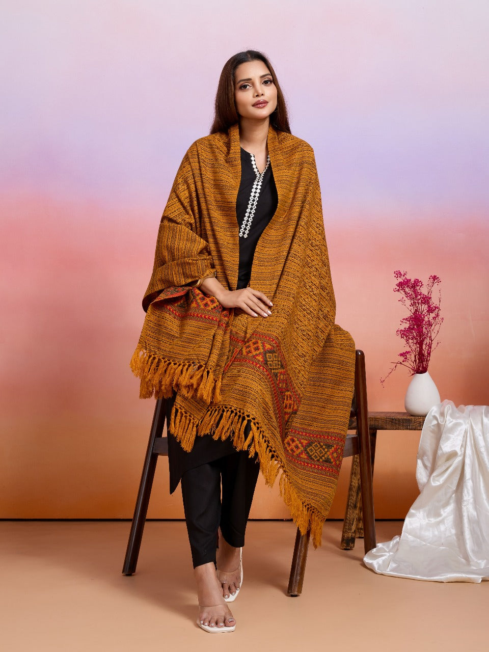 Weavers Villa Women's Kullu Design Woven Shawl