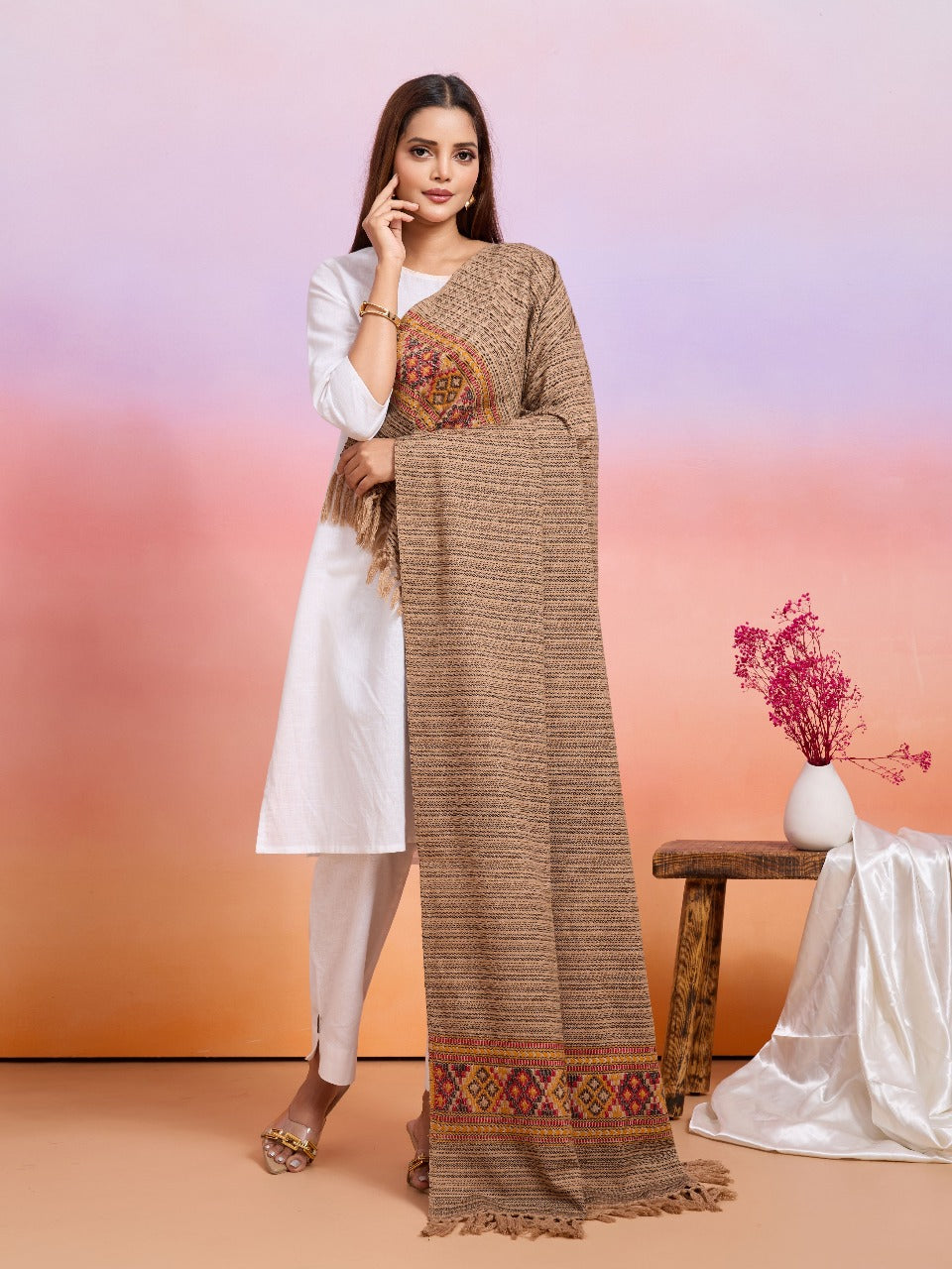 Weavers Villa Women's Kullu Design Woven Shawl