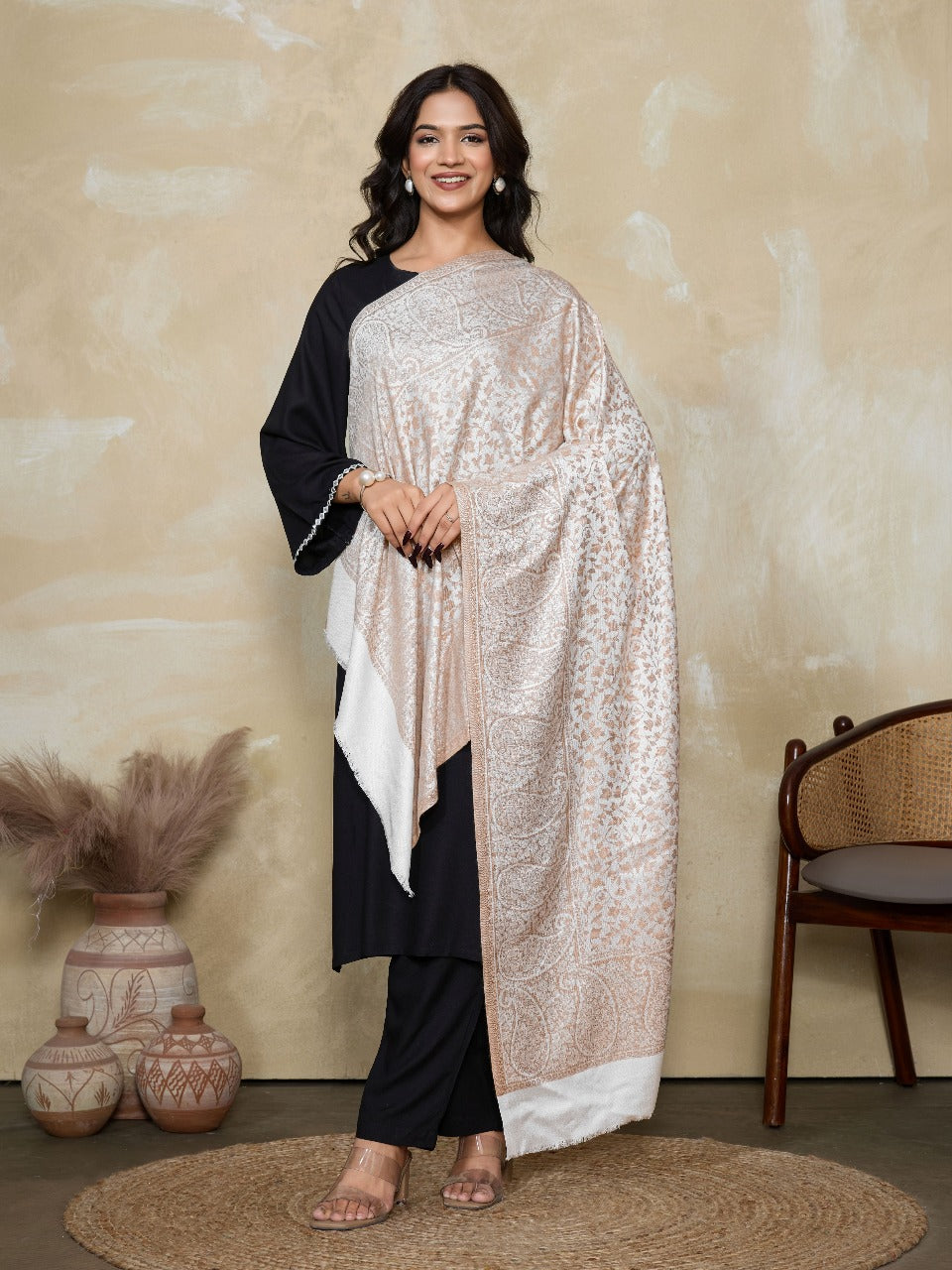 Weavers Villa Women's Viscose Stole – Soft Lightweight Paisley Jaal Design Stole Shawl Wrap Dupatta Scarf for All Seasons, 70cm x 200cm