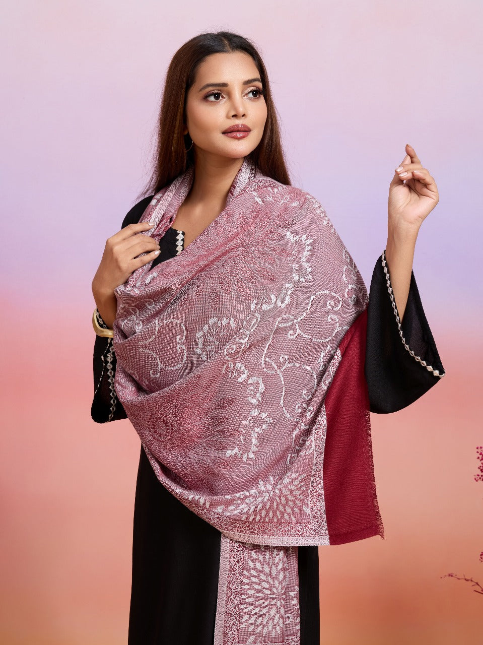 Weavers Villa Women's Viscose Stole – Soft Lightweight Self Design Stole Shawl Wrap Dupatta Scarf for All Seasons, Sun Protection, 70cm x 200cm