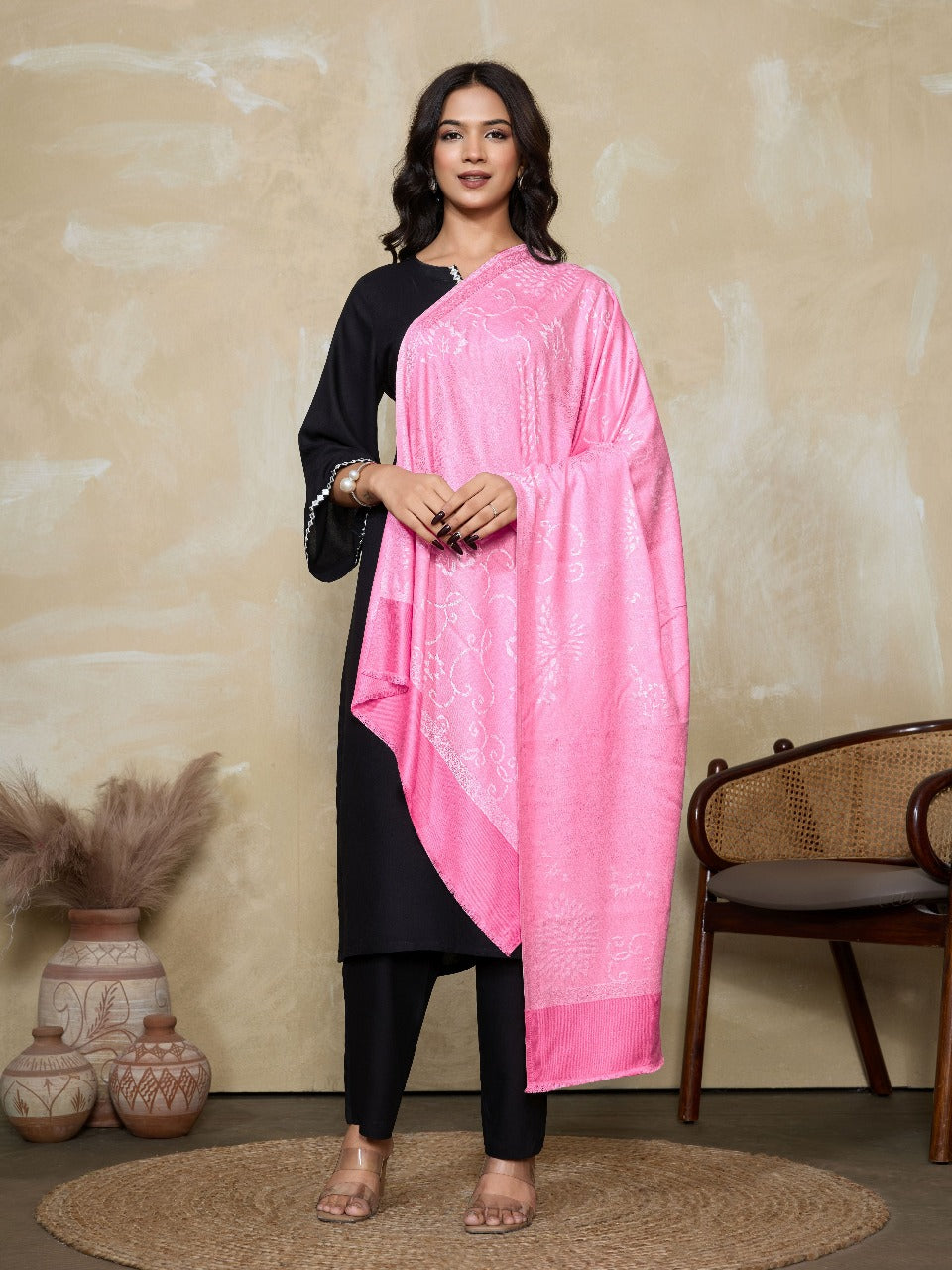 Weavers Villa Women's Viscose Stole – Soft Lightweight Self Design Stole Shawl Wrap Dupatta Scarf for All Seasons, Sun Protection, 70cm x 200cm
