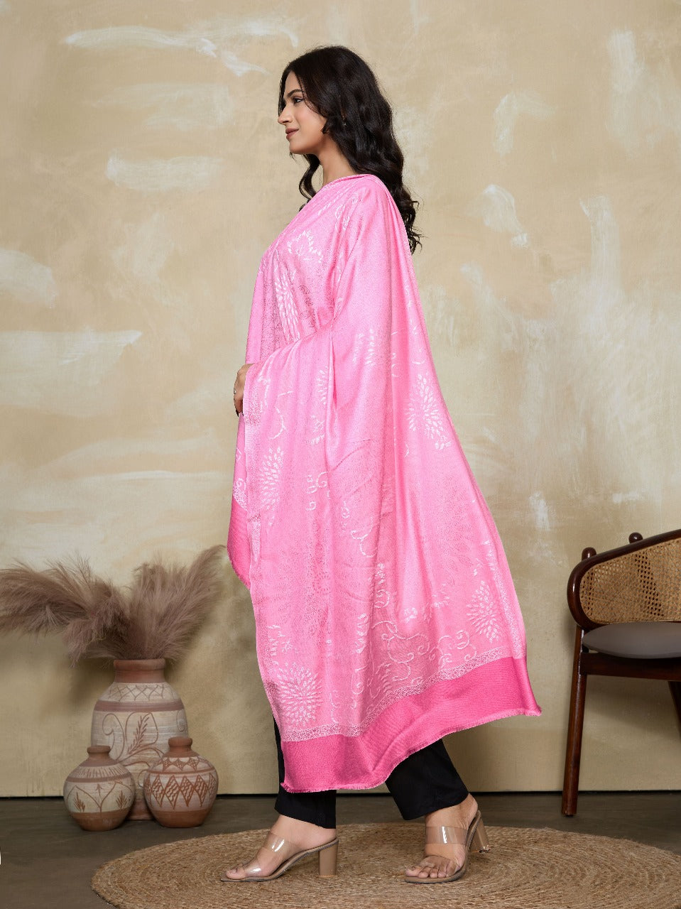 Weavers Villa Women's Viscose Stole – Soft Lightweight Self Design Stole Shawl Wrap Dupatta Scarf for All Seasons, Sun Protection, 70cm x 200cm