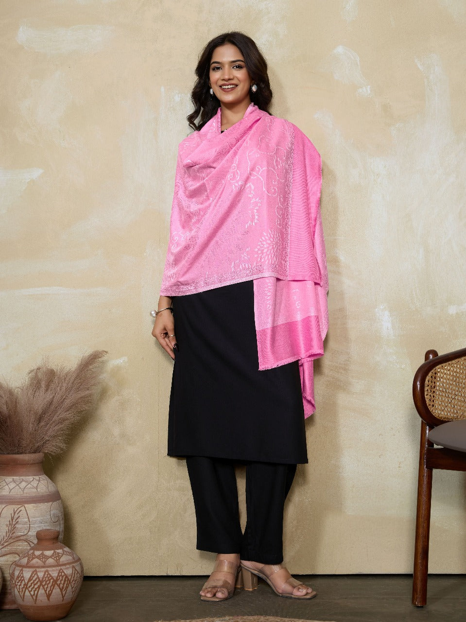 Weavers Villa Women's Viscose Stole – Soft Lightweight Self Design Stole Shawl Wrap Dupatta Scarf for All Seasons, Sun Protection, 70cm x 200cm