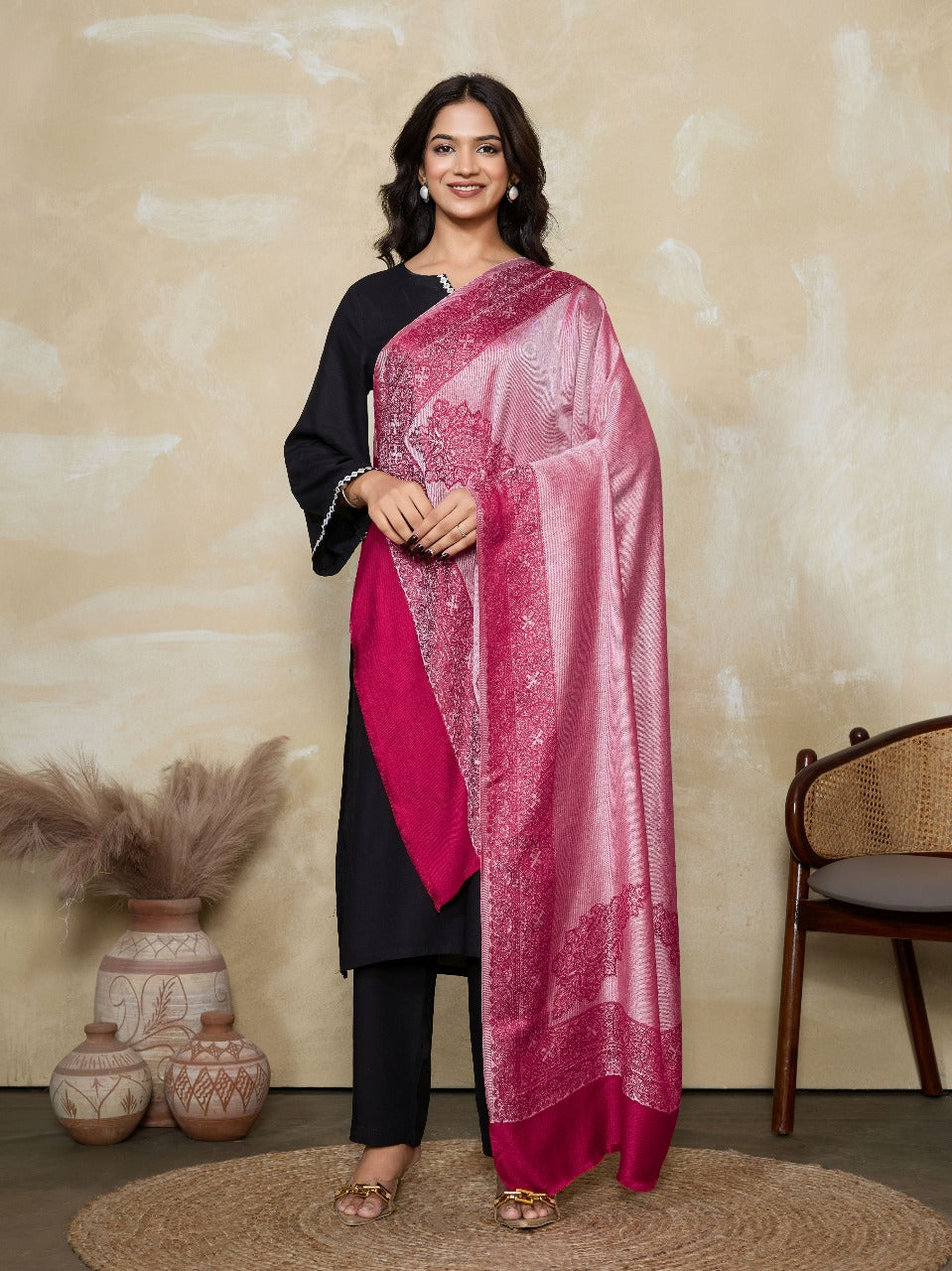 Weavers Villa Women's Viscose Stole – Soft Lightweight Intricate Border Design Stole Shawl Wrap Dupatta Scarf for All Seasons, Sun Protection for girls, 70cm x 200cm