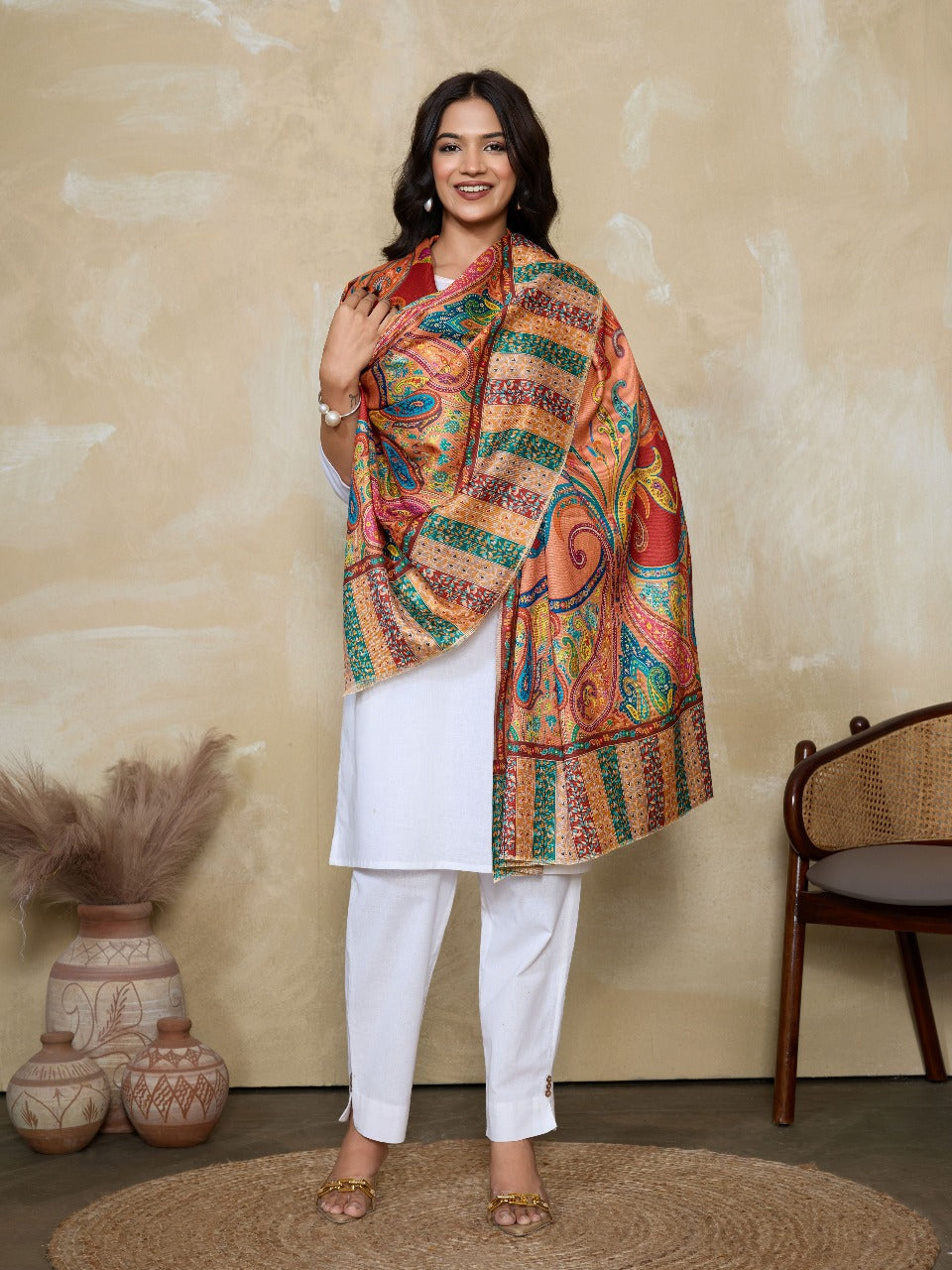 Weavers Villa Women's Digital Print Shawl | Soft Warm Acro Wool Wrap | Ethnic & Modern Printed, Scarf or Stole for Casual & Formal Wear | Winter Shawls for Ladies