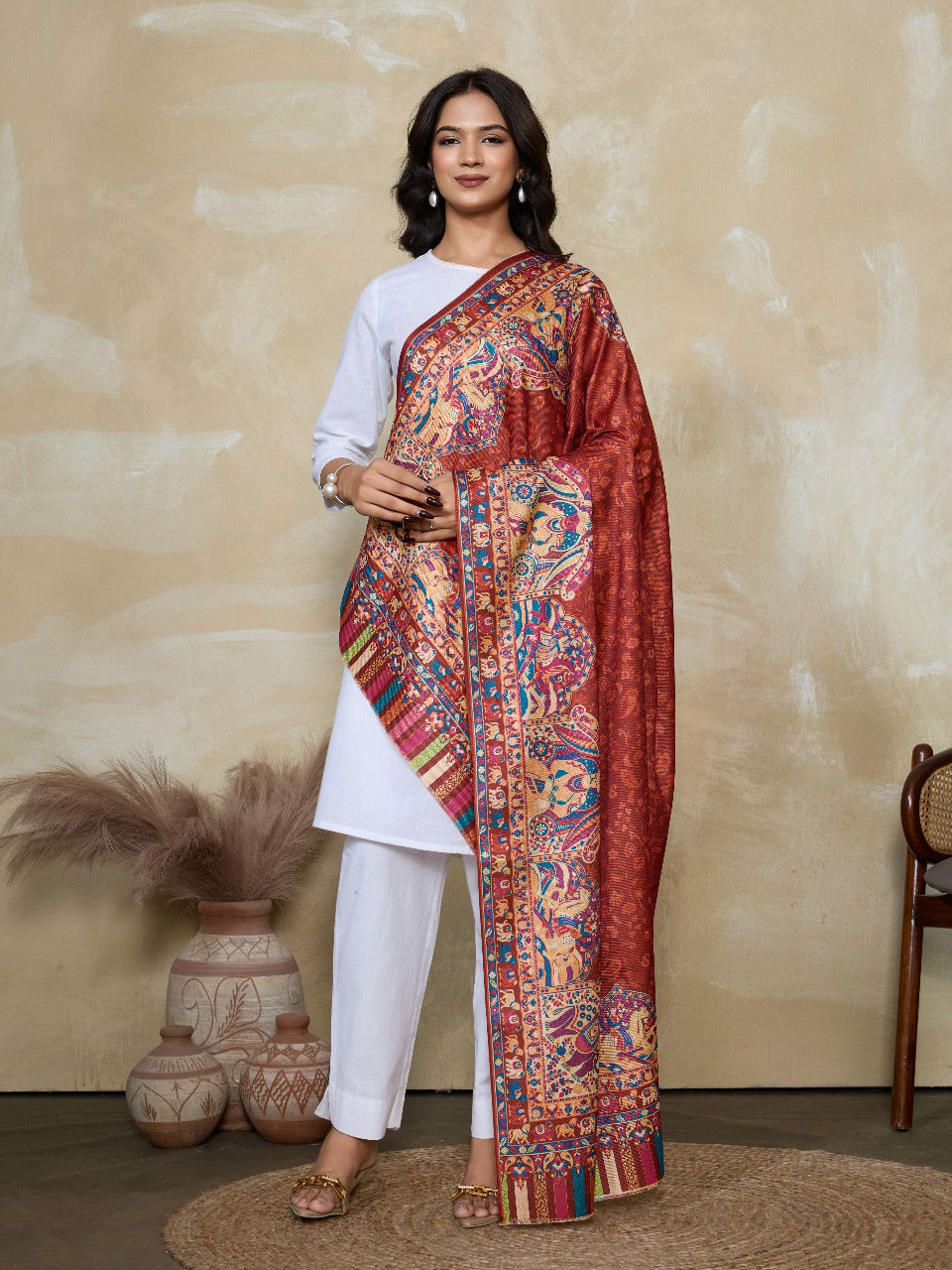 Weavers Villa Women's Digital Print Shawl | Soft Warm Acro Wool Wrap | Ethnic & Modern Printed, Scarf or Stole for Casual & Formal Wear | Winter Shawls for Ladies