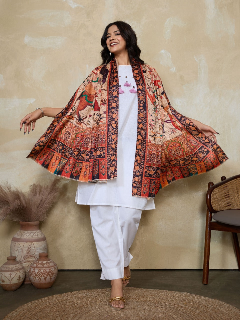 Weavers Villa Women's Digital Print Shawl | Soft Warm Acro Wool Wrap | Ethnic & Modern Printed, Scarf or Stole for Casual & Formal Wear | Winter Shawls for Ladies