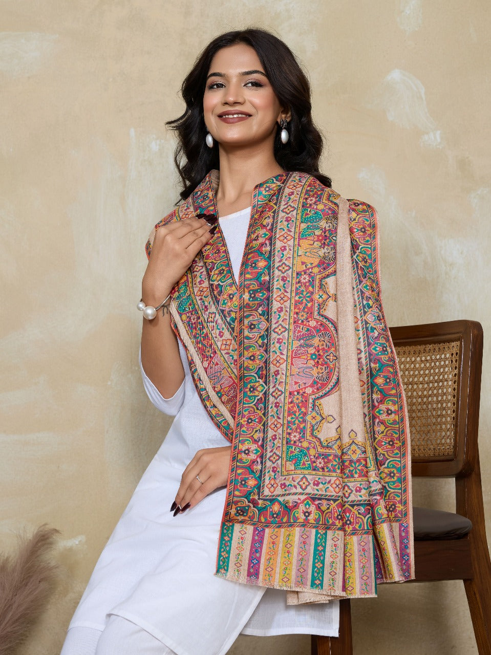 Weavers Villa Women's Digital Print Shawl | Soft Warm Acro Wool Wrap | Ethnic & Modern Printed, Scarf or Stole for Casual & Formal Wear | Winter Shawls for Ladies
