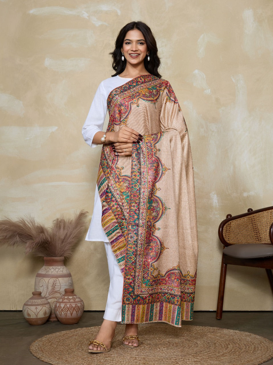 Weavers Villa Women's Digital Print Shawl | Soft Warm Acro Wool Wrap | Ethnic & Modern Printed, Scarf or Stole for Casual & Formal Wear | Winter Shawls for Ladies