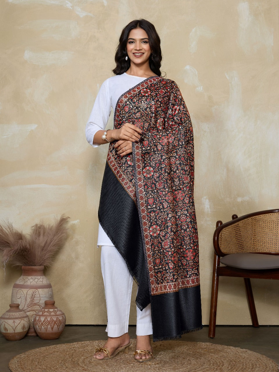 Weavers Villa Women’s Wool Blend Shawl – Lightweight, Warm & Stylish, 100 × 200 CM