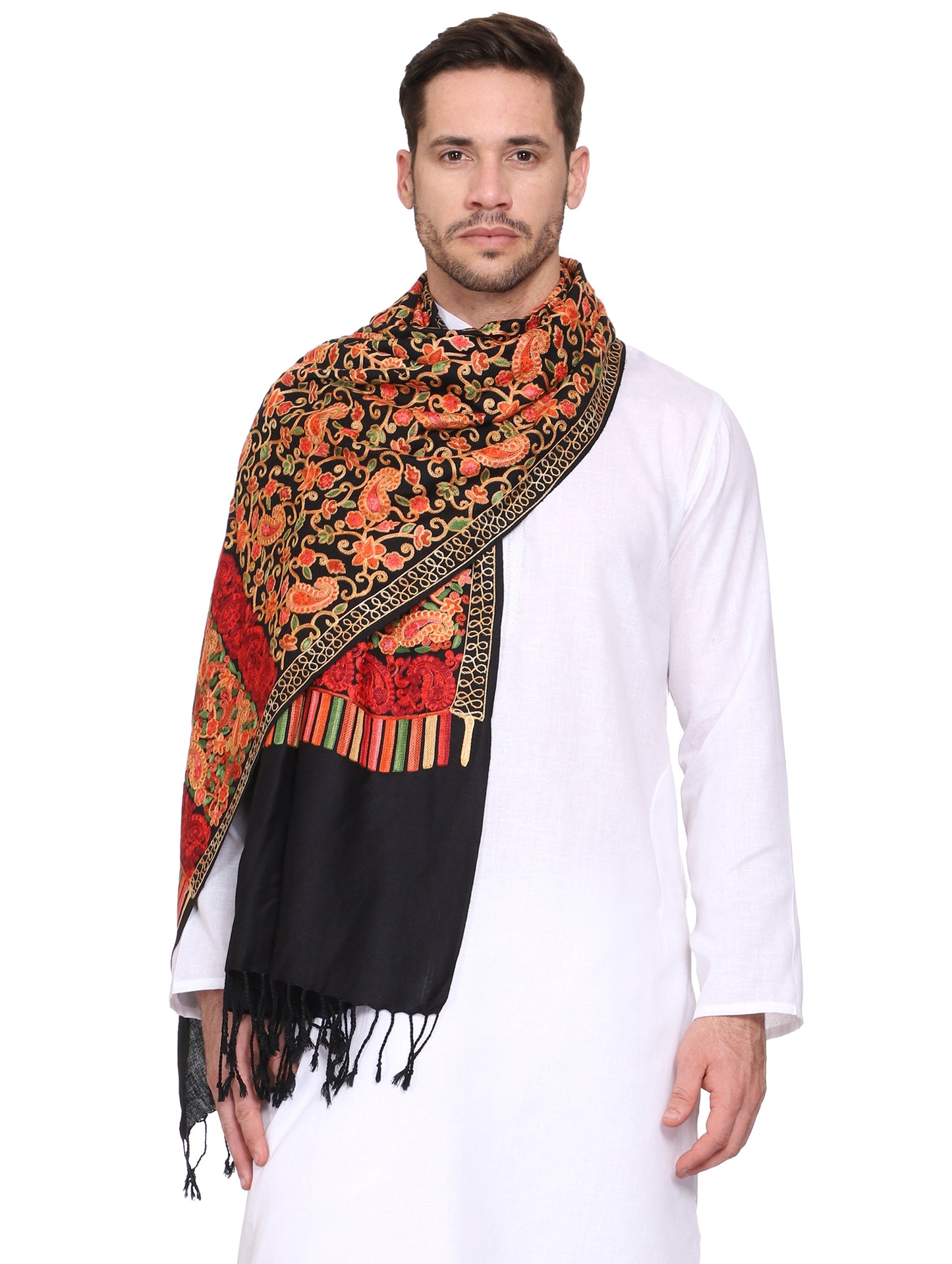 Men's Floral Embroided Cashmilon Shawl