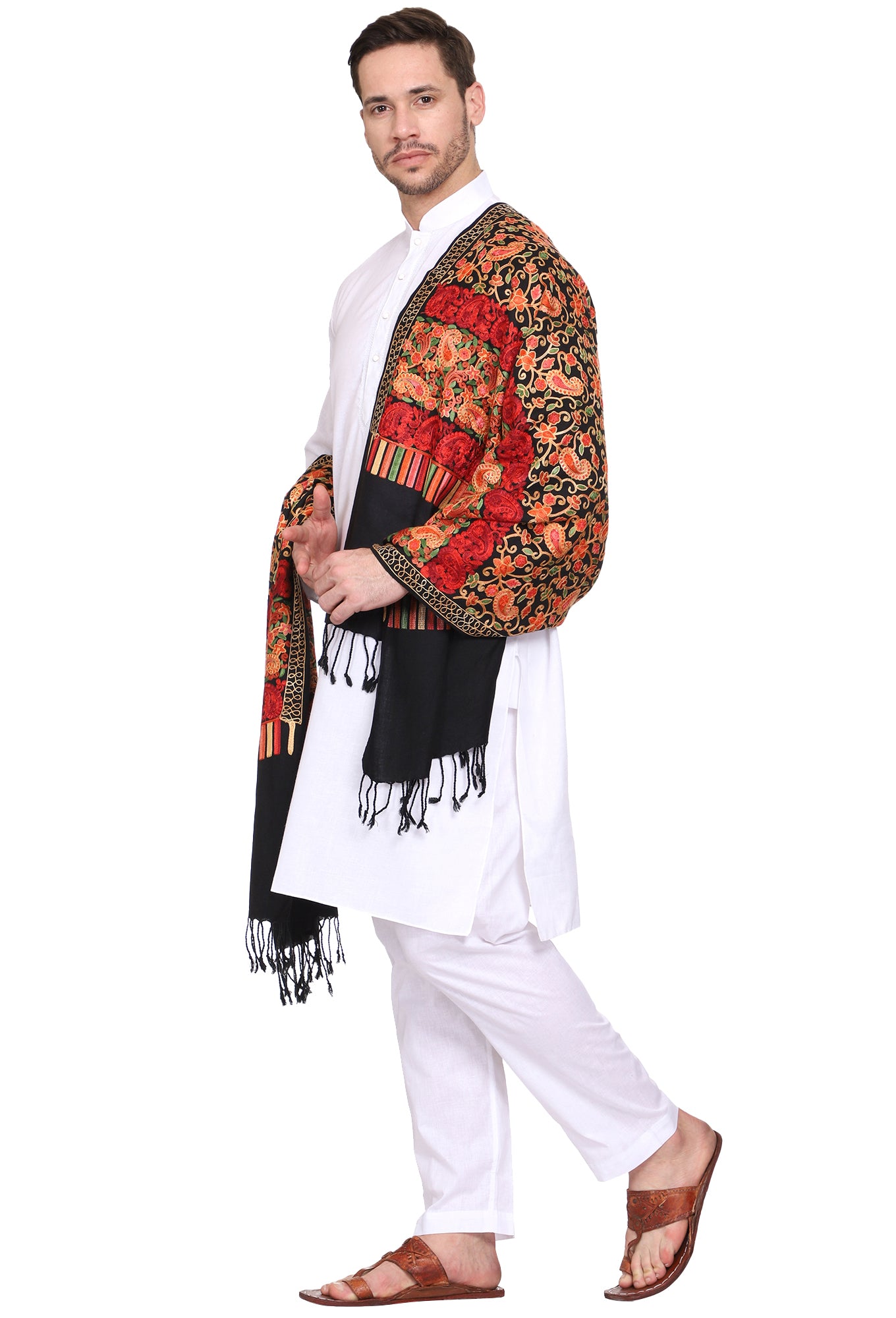 Men's Floral Embroided Cashmilon Shawl