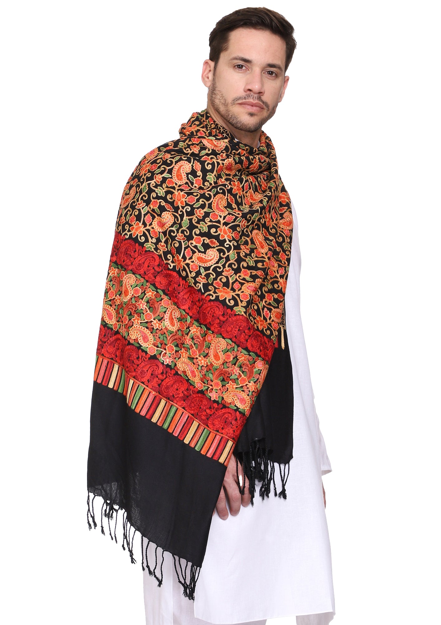 Men's Floral Embroided Cashmilon Shawl