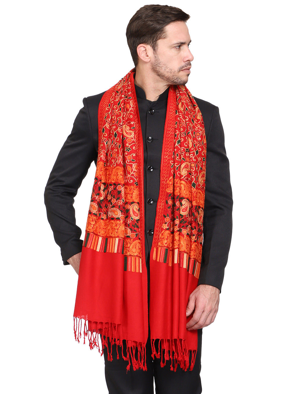 Men's Floral Embroided Cashmilon Shawl