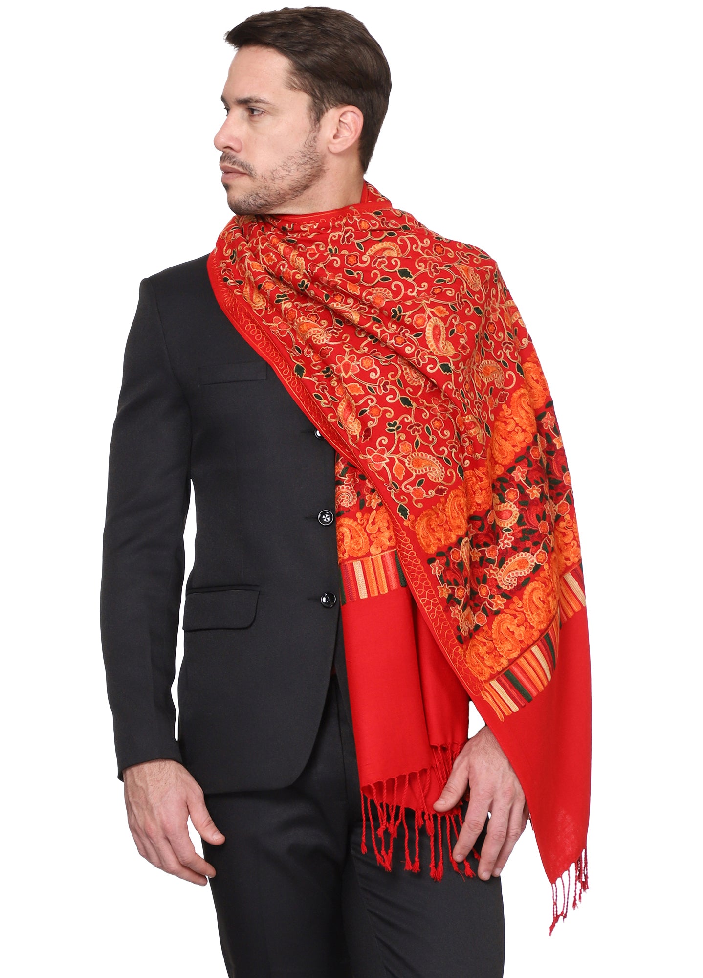 Men's Floral Embroided Cashmilon Shawl