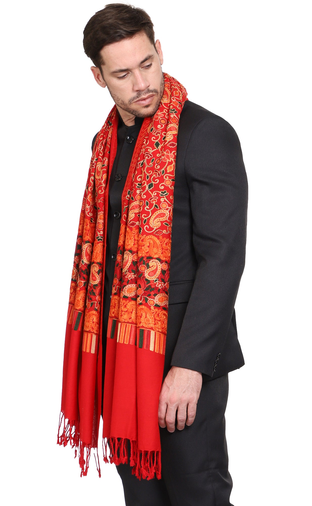 Men's Floral Embroided Cashmilon Shawl