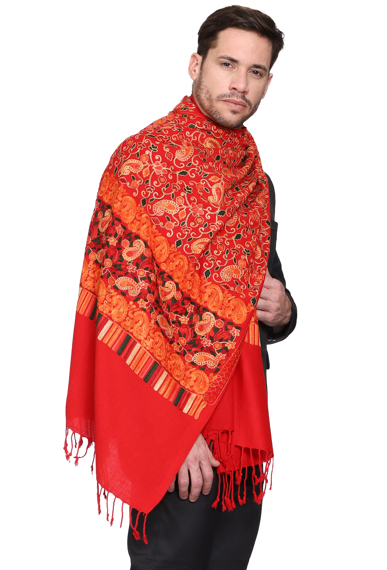 Men's Floral Embroided Cashmilon Shawl