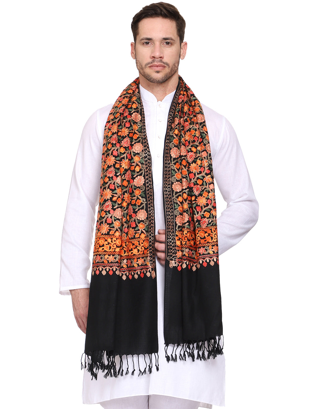 Men's Floral Embroided Cashmilon Shawl