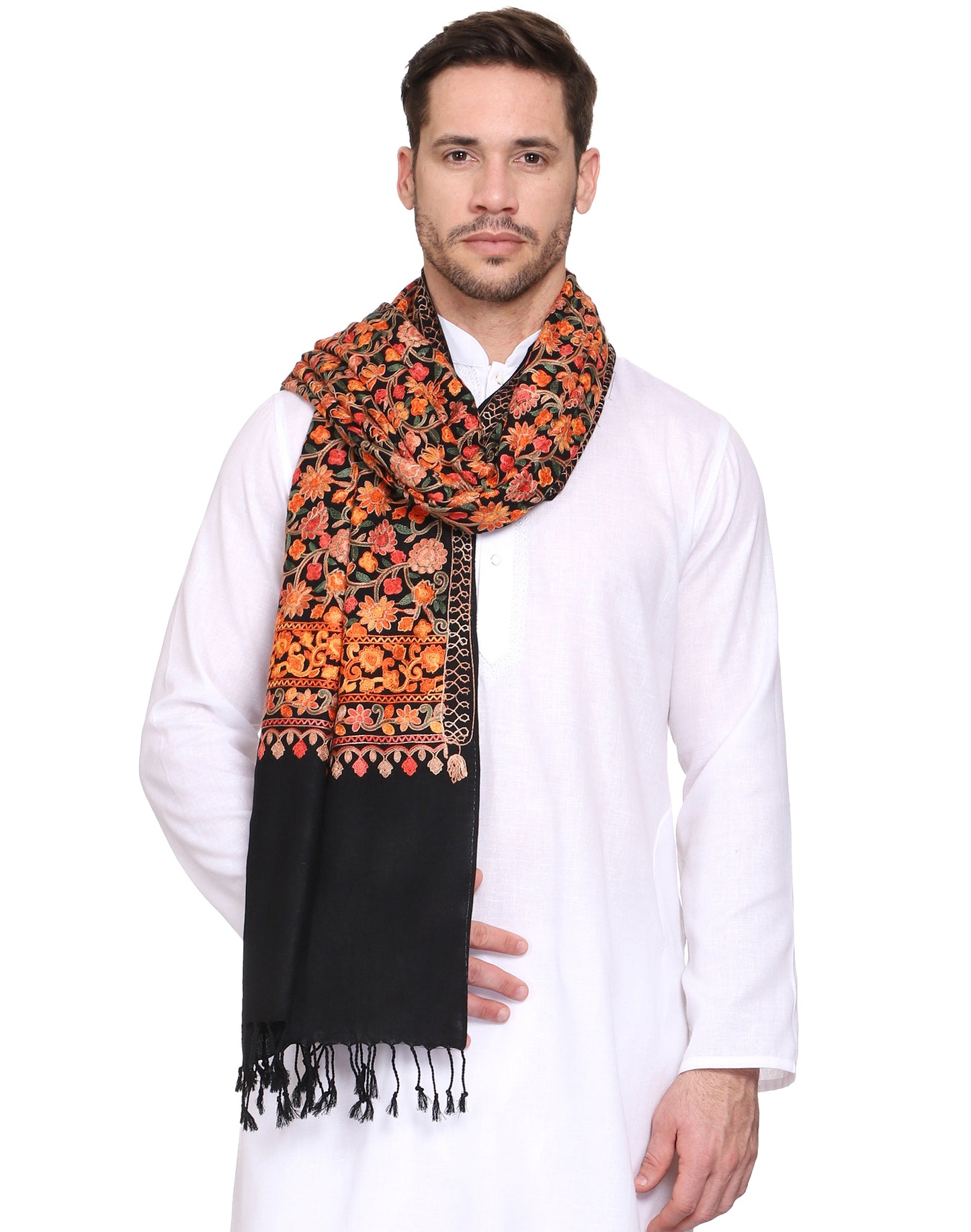 Men's Floral Embroided Cashmilon Shawl