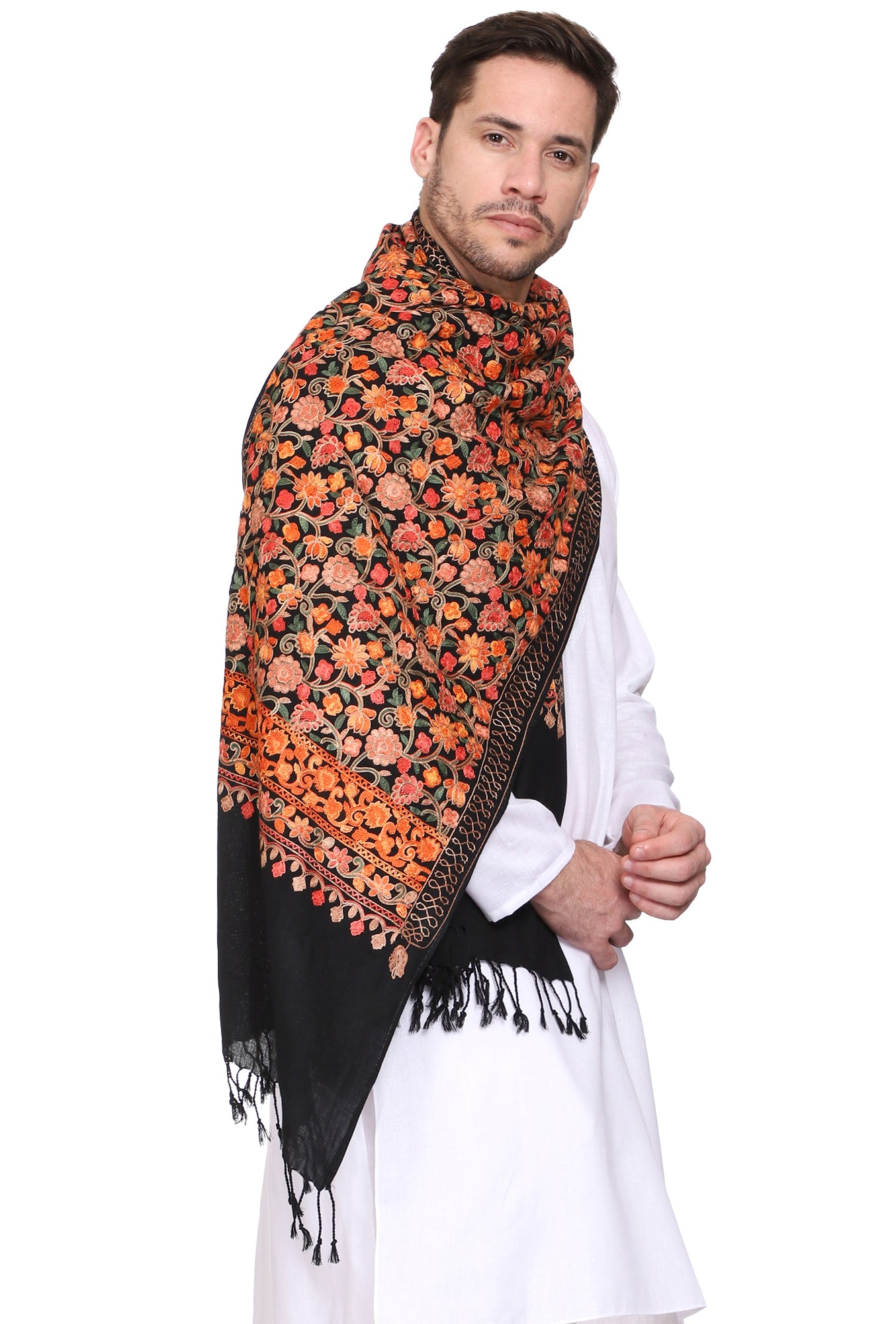 Men's Floral Embroided Cashmilon Shawl